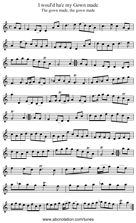 I woul'd ha'e my Gown made - staff notation