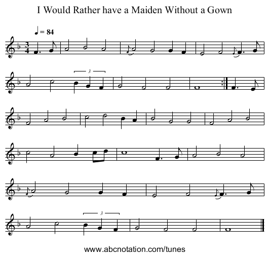 I Would Rather have a Maiden Without a Gown - staff notation