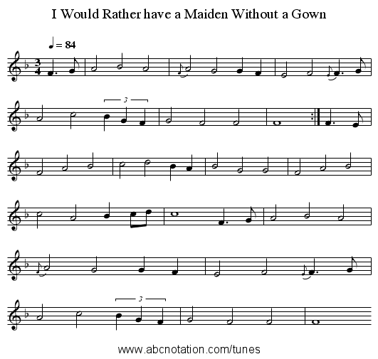 I Would Rather have a Maiden Without a Gown - staff notation