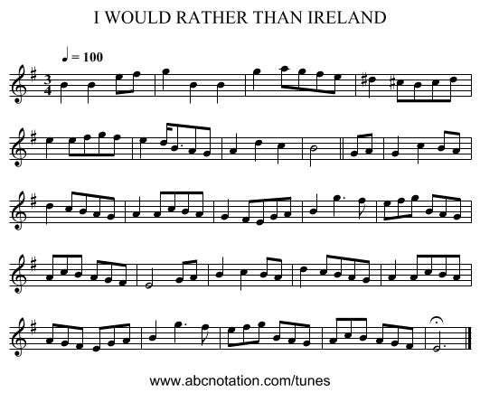 I WOULD RATHER THAN IRELAND - staff notation