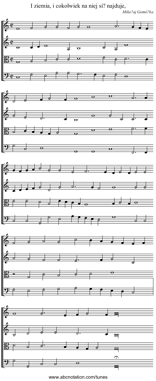 I ziemia, i cokolwiek na niej si? najduje, - staff notation
