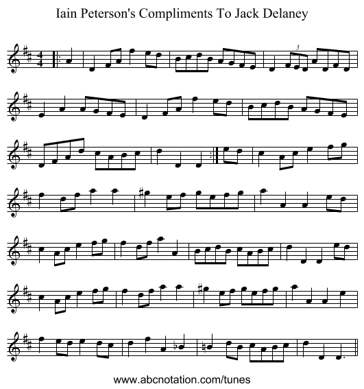 Iain Peterson's Compliments To Jack Delaney - staff notation