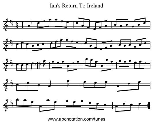 Ian's Return To Ireland - staff notation