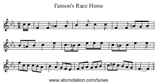 I'anson's Race Horse - staff notation