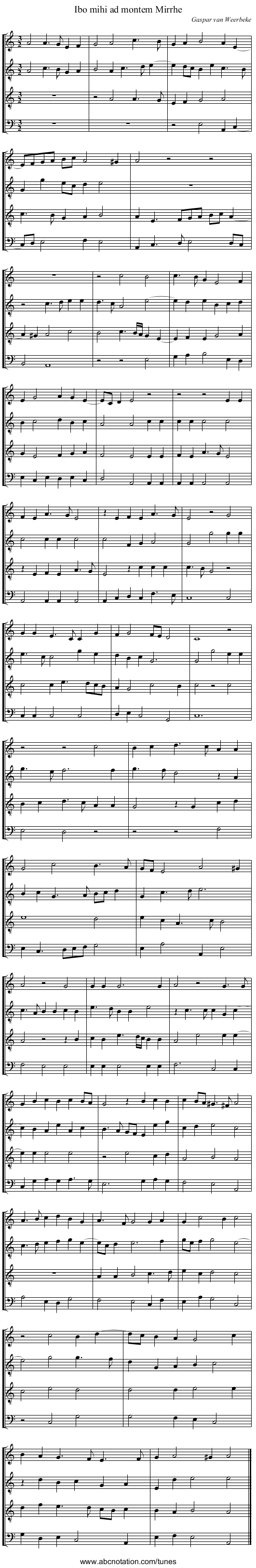 Ibo mihi ad montem Mirrhe - staff notation