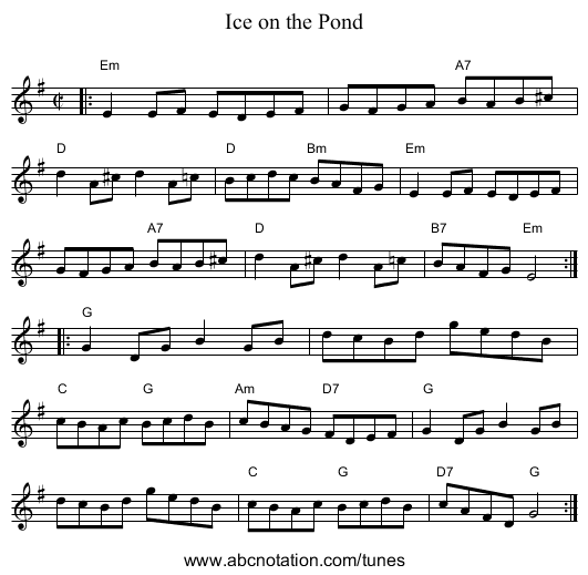 Ice on the Pond - staff notation
