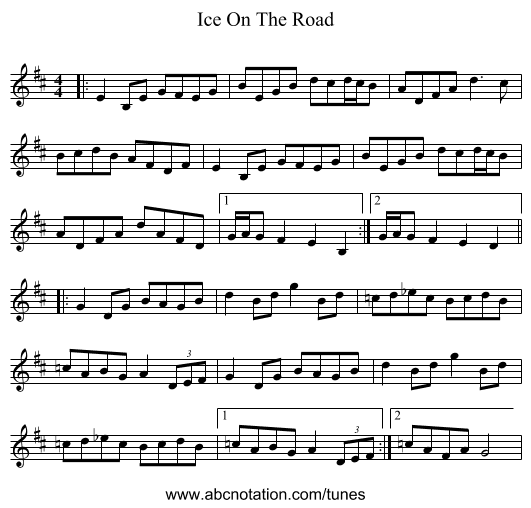Ice On The Road - staff notation