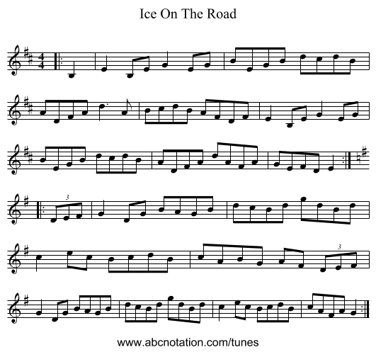 Ice On The Road - staff notation