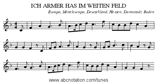 ICH ARMER HAS IM WEITEN FELD - staff notation