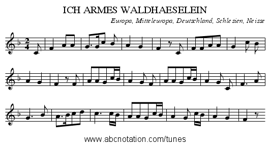 ICH ARMES WALDHAESELEIN - staff notation