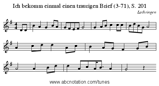 Ich bekomm einmal einen traurigen Brief (3-71), S. 201 - staff notation