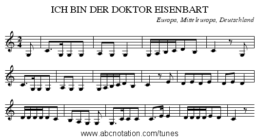 ICH BIN DER DOKTOR EISENBART - staff notation