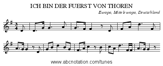 ICH BIN DER FUERST VON THOREN - staff notation