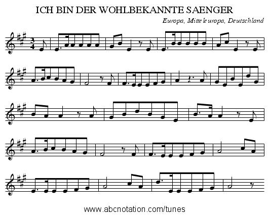 ICH BIN DER WOHLBEKANNTE SAENGER - staff notation
