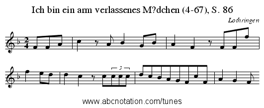 Ich bin ein arm verlassenes M?dchen (4-67), S. 86 - staff notation