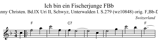 Ich bin ein Fischerjunge FBb - staff notation