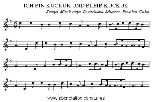 ICH BIN KUCKUK UND BLEIB KUCKUK - staff notation