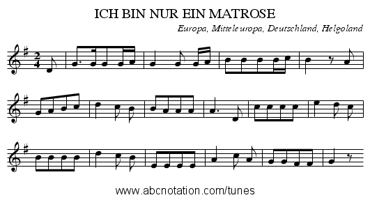 ICH BIN NUR EIN MATROSE - staff notation