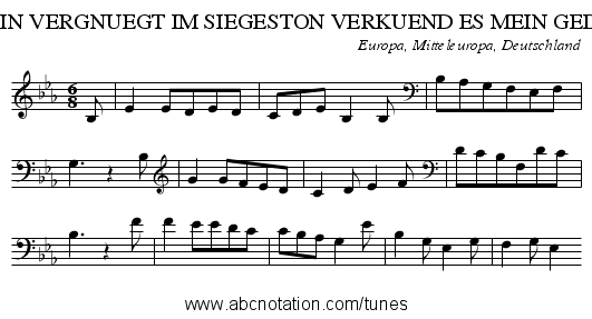 ICH BIN VERGNUEGT IM SIEGESTON VERKUEND ES MEIN GEDICHT - staff notation