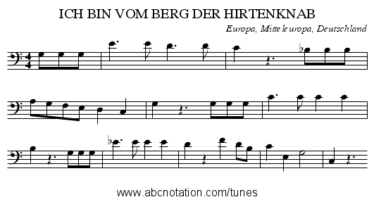 ICH BIN VOM BERG DER HIRTENKNAB - staff notation