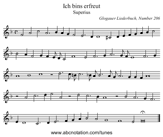 Ich bins erfreut - staff notation