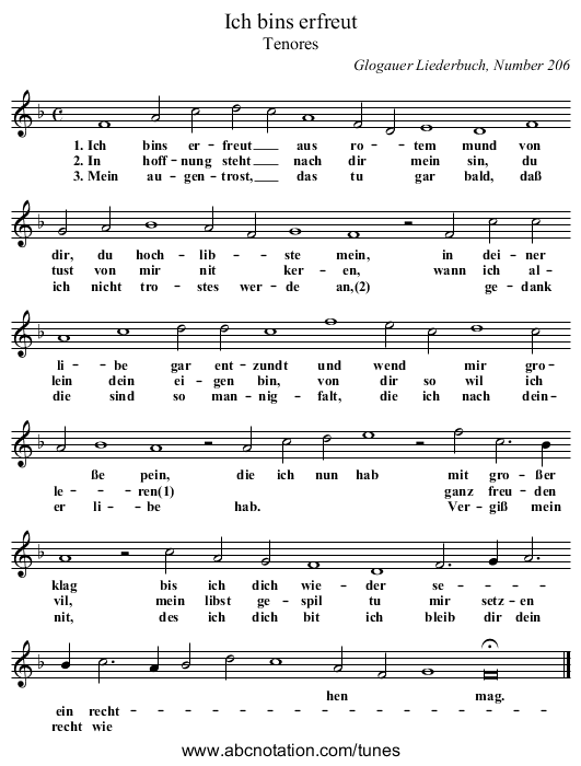 Ich bins erfreut - staff notation