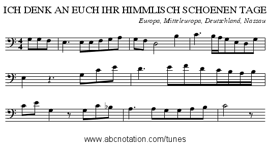 ICH DENK AN EUCH IHR HIMMLISCH SCHOENEN TAGE - staff notation