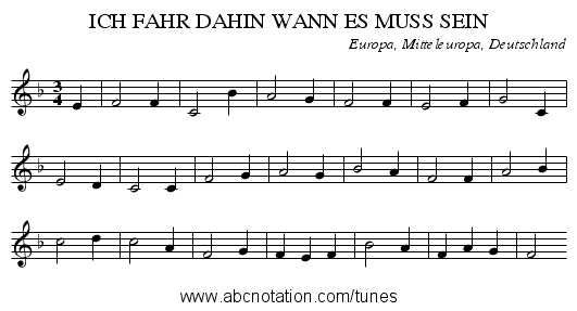 ICH FAHR DAHIN WANN ES MUSS SEIN - staff notation