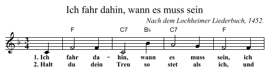 Ich fahr dahin, wann es muss sein - staff notation