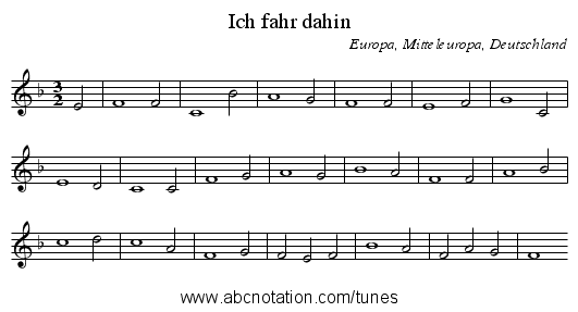 Ich fahr dahin - staff notation