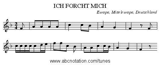 ICH FORCHT MICH - staff notation