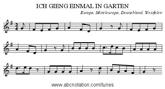 ICH GIENG EINMAL IN GARTEN - staff notation