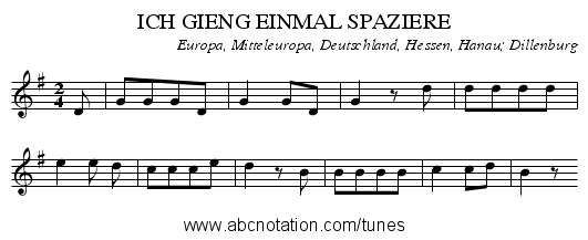 ICH GIENG EINMAL SPAZIERE - staff notation