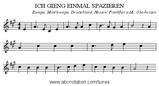 ICH GIENG EINMAL SPAZIEREN - staff notation
