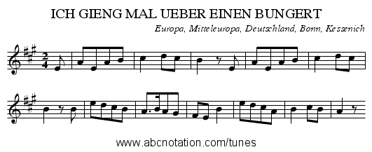 ICH GIENG MAL UEBER EINEN BUNGERT - staff notation