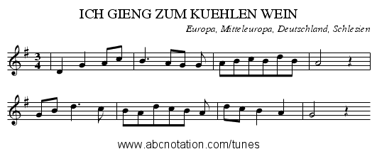 ICH GIENG ZUM KUEHLEN WEIN - staff notation