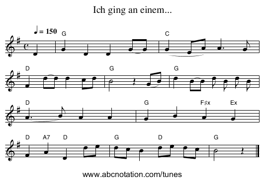 Ich ging an einem... - staff notation