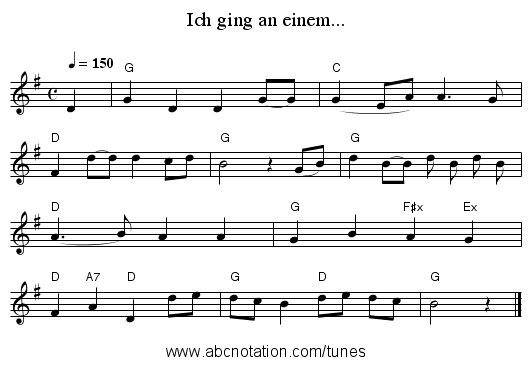 Ich ging an einem... - staff notation