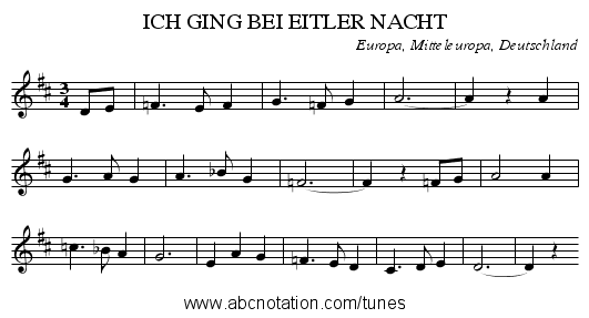 ICH GING BEI EITLER NACHT - staff notation