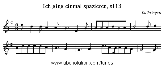 Ich ging einmal spazieren, s113 - staff notation