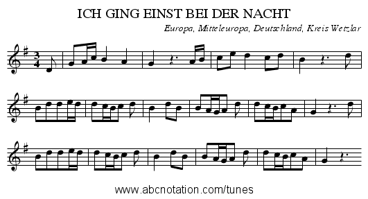 ICH GING EINST BEI DER NACHT - staff notation