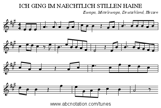 ICH GING IM NAECHTLICH STILLEN HAINE - staff notation