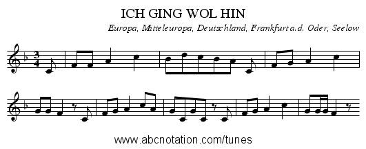 ICH GING WOL HIN - staff notation