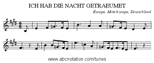 ICH HAB DIE NACHT GETRAEUMET - staff notation