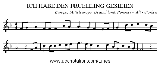 ICH HABE DEN FRUEHLING GESEHEN - staff notation