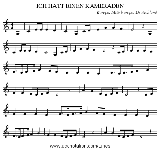 ICH HATT EINEN KAMERADEN - staff notation
