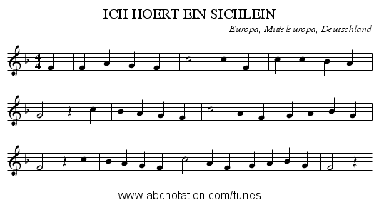 ICH HOERT EIN SICHLEIN - staff notation