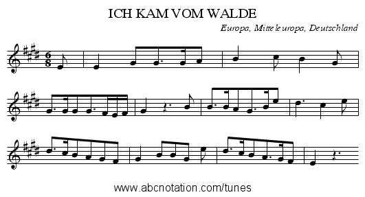 ICH KAM VOM WALDE - staff notation
