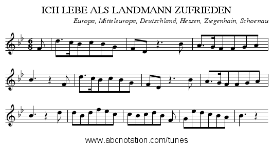 ICH LEBE ALS LANDMANN ZUFRIEDEN - staff notation