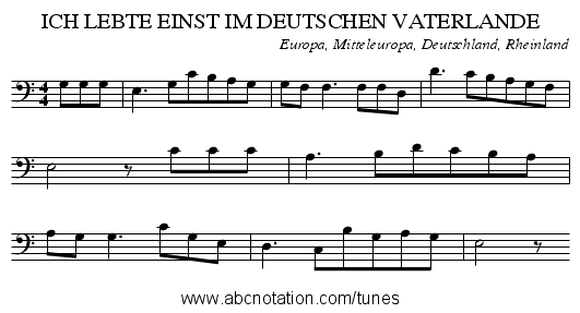 ICH LEBTE EINST IM DEUTSCHEN VATERLANDE - staff notation